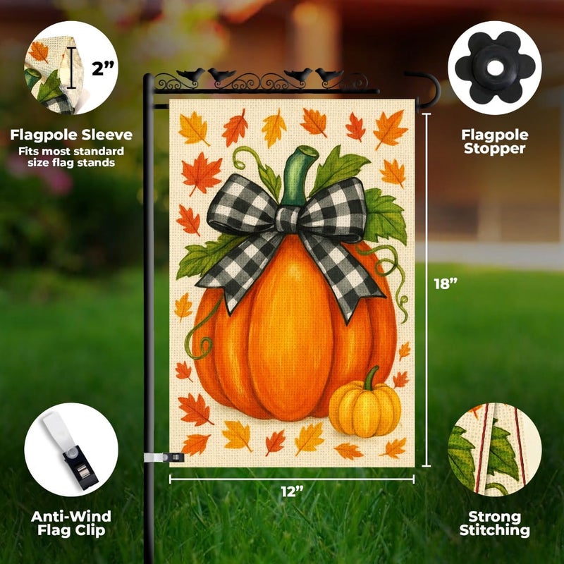 KarvePro Fall Pumpkin Garden Flag 12x18 Double Sided Burlap – Front Yard Flag for Outside, Weatherproof Autumn Outdoor Decor, Farmhouse Garden Flag Welcome, Vibrant Colors, Fade Resistant - Image 3